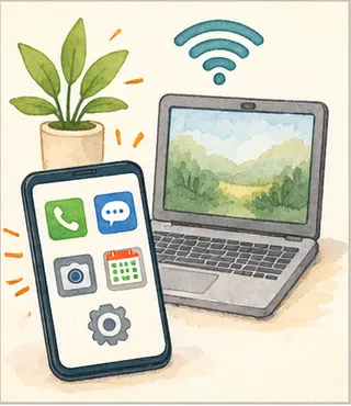 Smartphone und Laptop als Illustration für digitale Helfer.